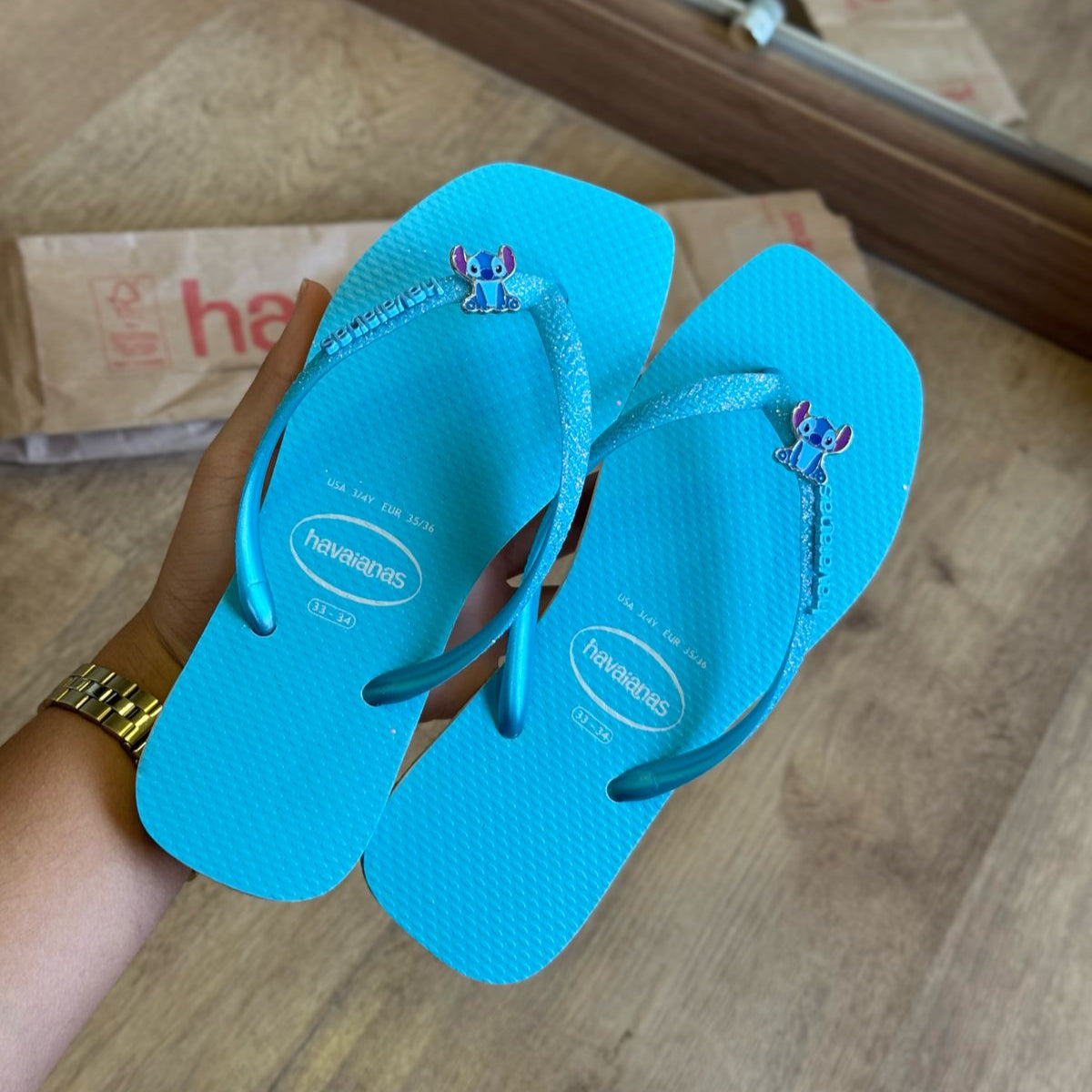 Havaianas Slim Square Glitter Neon + Pin Stitch